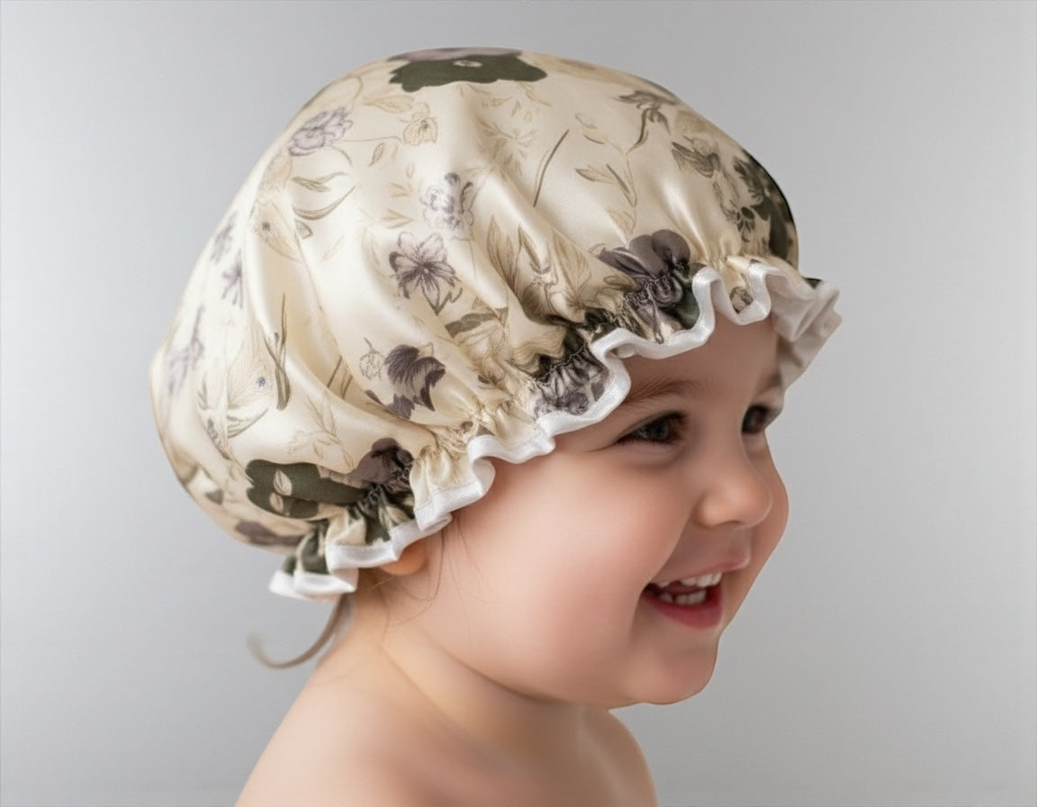 Kids Luxury Satin Shower Bonnet – Double-Layered Silk Cap for Hair Protection (1–5 Years) - Fatisha Boutique #
