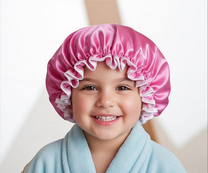 Kids Luxury Satin Shower Bonnet – Double-Layered Silk Cap for Hair Protection (1–5 Years) - Fatisha Boutique #