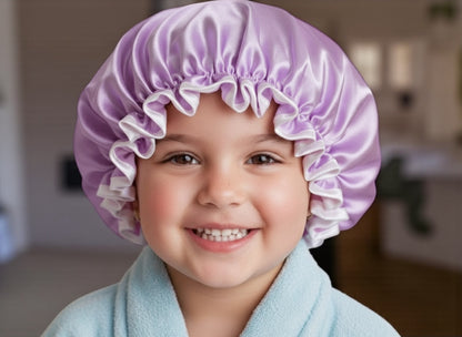 Kids Luxury Satin Shower Bonnet – Double-Layered Silk Cap for Hair Protection (1–5 Years) - Fatisha Boutique #