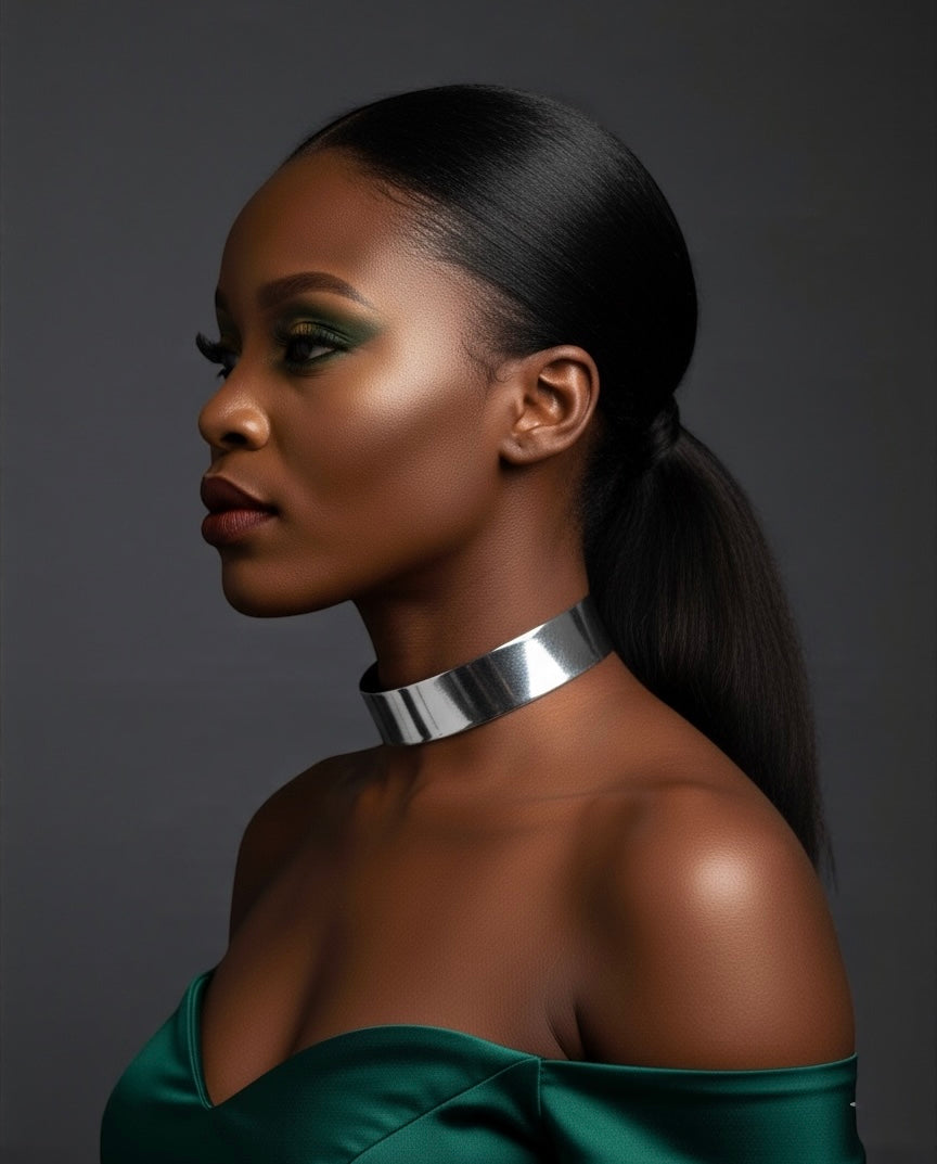 Bold 3cm Wide Metal Chrome Boho Choker Necklace – Statement Gold & Silver Neck Collar - Fatisha Boutique #