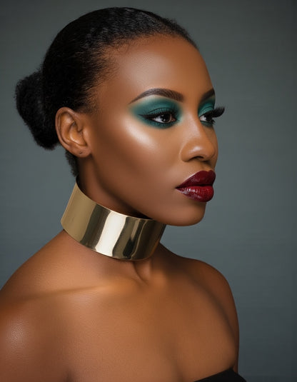 5cm Wide Gold & Silver Metal Choker Necklace – Bold High-Shine Statement Collar - Fatisha Boutique #
