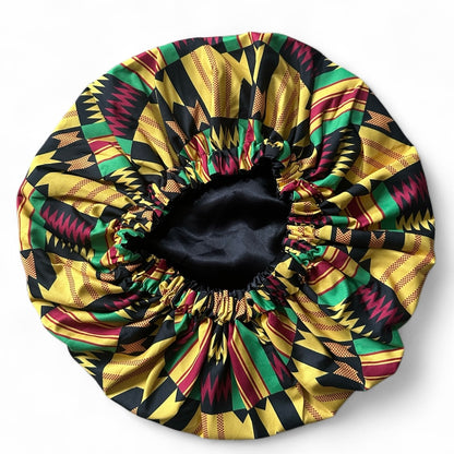 Double Layered Ankara Kente Satin Silk Bonnet Cap – Reversible Sleep Cap for Natural Hair, Braids & Locs - Fatisha Boutique #