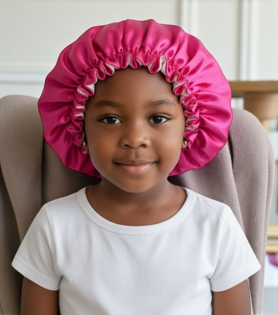 Kids Adjustable Double-Layered Reversible Satin Silk Bonnet Caps (1–5 Years) - Fatisha Boutique #