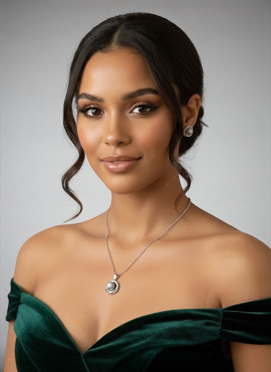 Stainless Steel Textured Sphere Necklace & Earrings Set – Elegant Gold & Silver Jewellery Gift for Women - Fatisha Boutique #