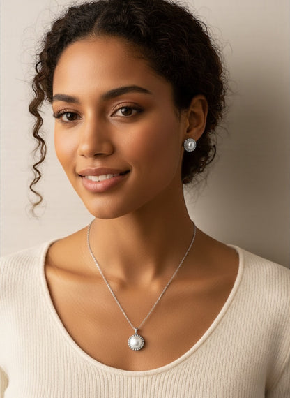 Elegant Pearl-Inspired Jewellery Set – Stainless Steel Necklace & Stud Earrings in Gold & Silver - Fatisha Boutique #