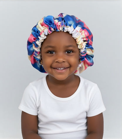 Kids Adjustable Satin Silk Bonnet Cap - Double Layer Tie-Dye Silk Sleep Hat - Fatisha Boutique #