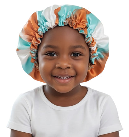 Kids Adjustable Satin Silk Bonnet Cap - Double Layer Tie-Dye Silk Sleep Hat - Fatisha Boutique #