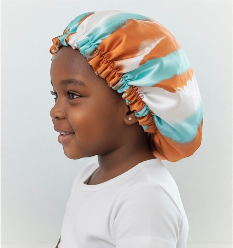 Kids Adjustable Satin Silk Bonnet Cap - Double Layer Tie-Dye Silk Sleep Hat - Fatisha Boutique #