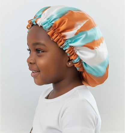 Kids Adjustable Satin Silk Bonnet Cap - Double Layer Tie-Dye Silk Sleep Hat - Fatisha Boutique #