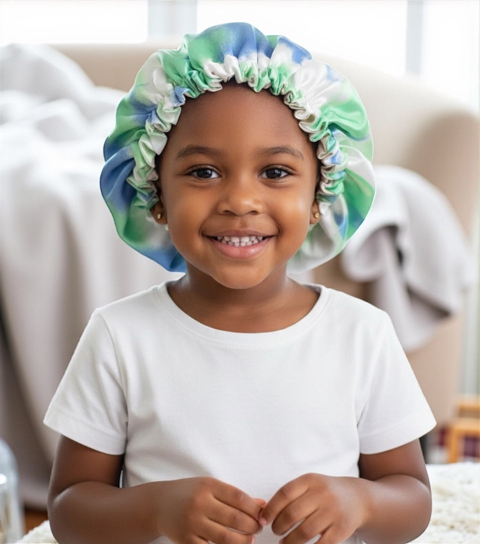 Kids Adjustable Satin Silk Bonnet Cap - Double Layer Tie-Dye Silk Sleep Hat - Fatisha Boutique #