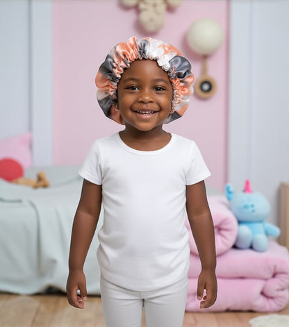 Kids Adjustable Satin Silk Bonnet Cap - Double Layer Tie-Dye Silk Sleep Hat - Fatisha Boutique #