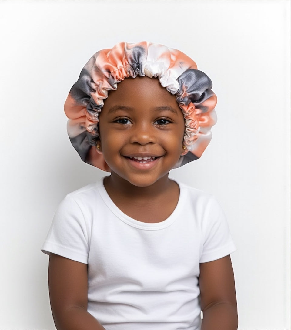 Kids Adjustable Satin Silk Bonnet Cap - Double Layer Tie-Dye Silk Sleep Hat - Fatisha Boutique #