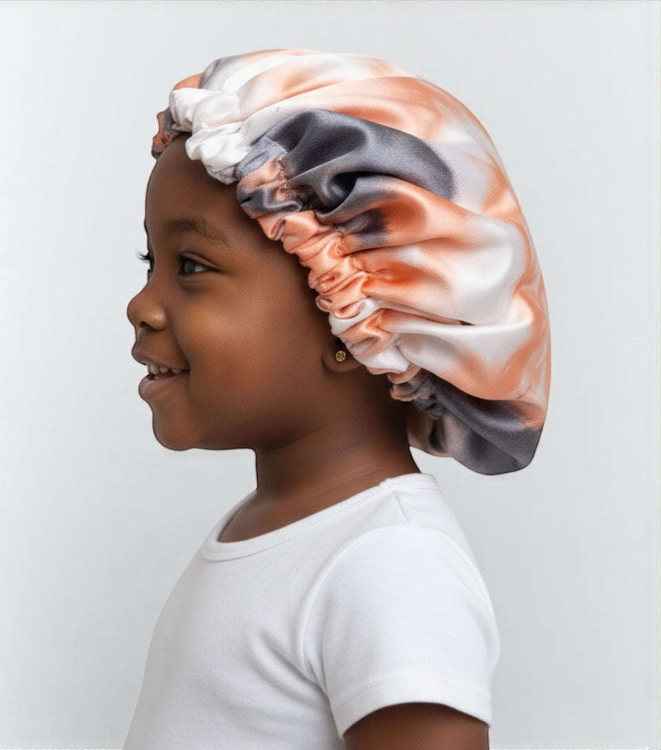 Kids Adjustable Satin Silk Bonnet Cap - Double Layer Tie-Dye Silk Sleep Hat - Fatisha Boutique #