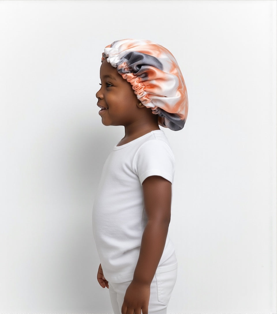 Kids Adjustable Satin Silk Bonnet Cap - Double Layer Tie-Dye Silk Sleep Hat - Fatisha Boutique #