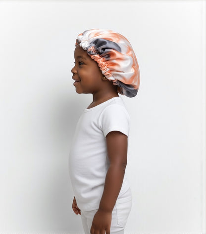 Kids Adjustable Satin Silk Bonnet Cap - Double Layer Tie-Dye Silk Sleep Hat - Fatisha Boutique #
