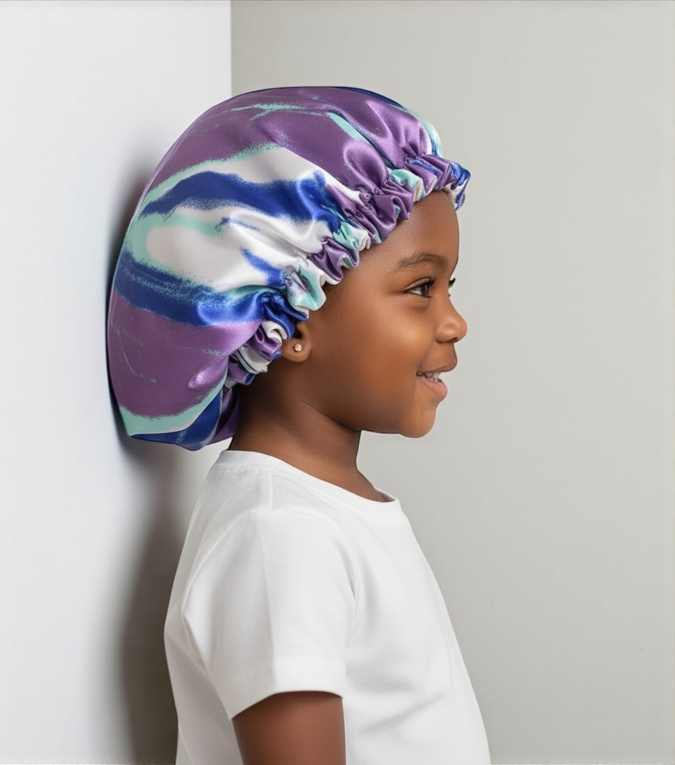 Kids Adjustable Satin Silk Bonnet Cap - Double Layer Tie-Dye Silk Sleep Hat - Fatisha Boutique #