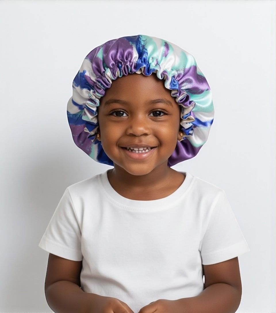 Kids Adjustable Satin Silk Bonnet Cap - Double Layer Tie-Dye Silk Sleep Hat - Fatisha Boutique #