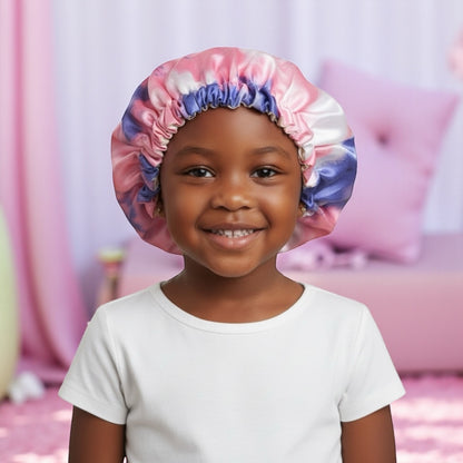 Kids Adjustable Satin Silk Bonnet Cap - Double Layer Tie-Dye Silk Sleep Hat - Fatisha Boutique #