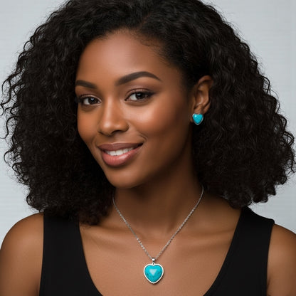 Turquoise Heart Jewellery Set – Gold & Silver Stainless Steel Necklace & Earrings - Fatisha Boutique #