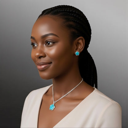 Turquoise Flower Pendant & Earring Set – Stainless Steel, Gold or Silver Plated, Elegant Gift for Women - Fatisha Boutique #