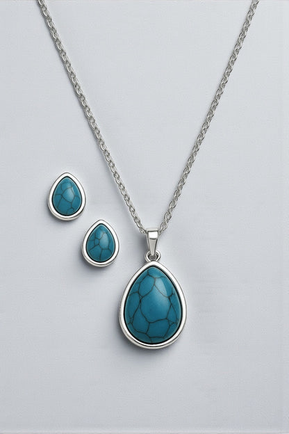 Teardrop Turquoise Pendant Necklace & Earrings Set – Stainless Steel Jewelry – Gold or Silver Plated - Fatisha Boutique #