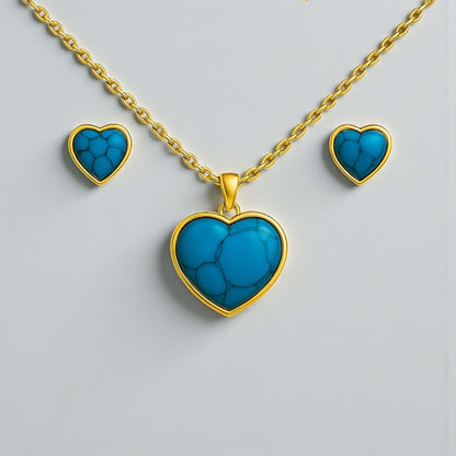 Turquoise Heart Jewellery Set – Gold & Silver Stainless Steel Necklace & Earrings - Fatisha Boutique #