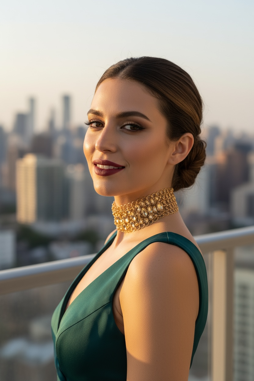 Elegant Chunky Rhinestone Choker Necklace – Statement Crystal Collar in Gold, Silver, Multicolour - Fatisha Boutique #