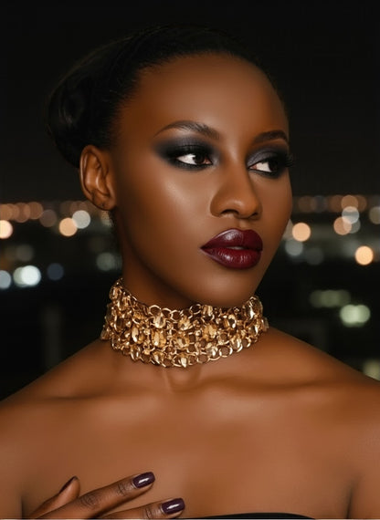 Elegant Chunky Rhinestone Choker Necklace – Statement Crystal Collar in Gold, Silver, Multicolour - Fatisha Boutique #