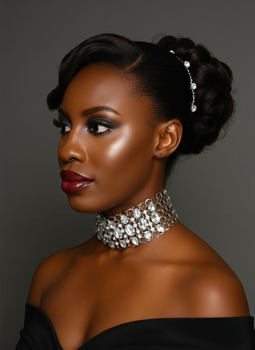 Elegant Chunky Rhinestone Choker Necklace – Statement Crystal Collar in Gold, Silver, Multicolour - Fatisha Boutique #