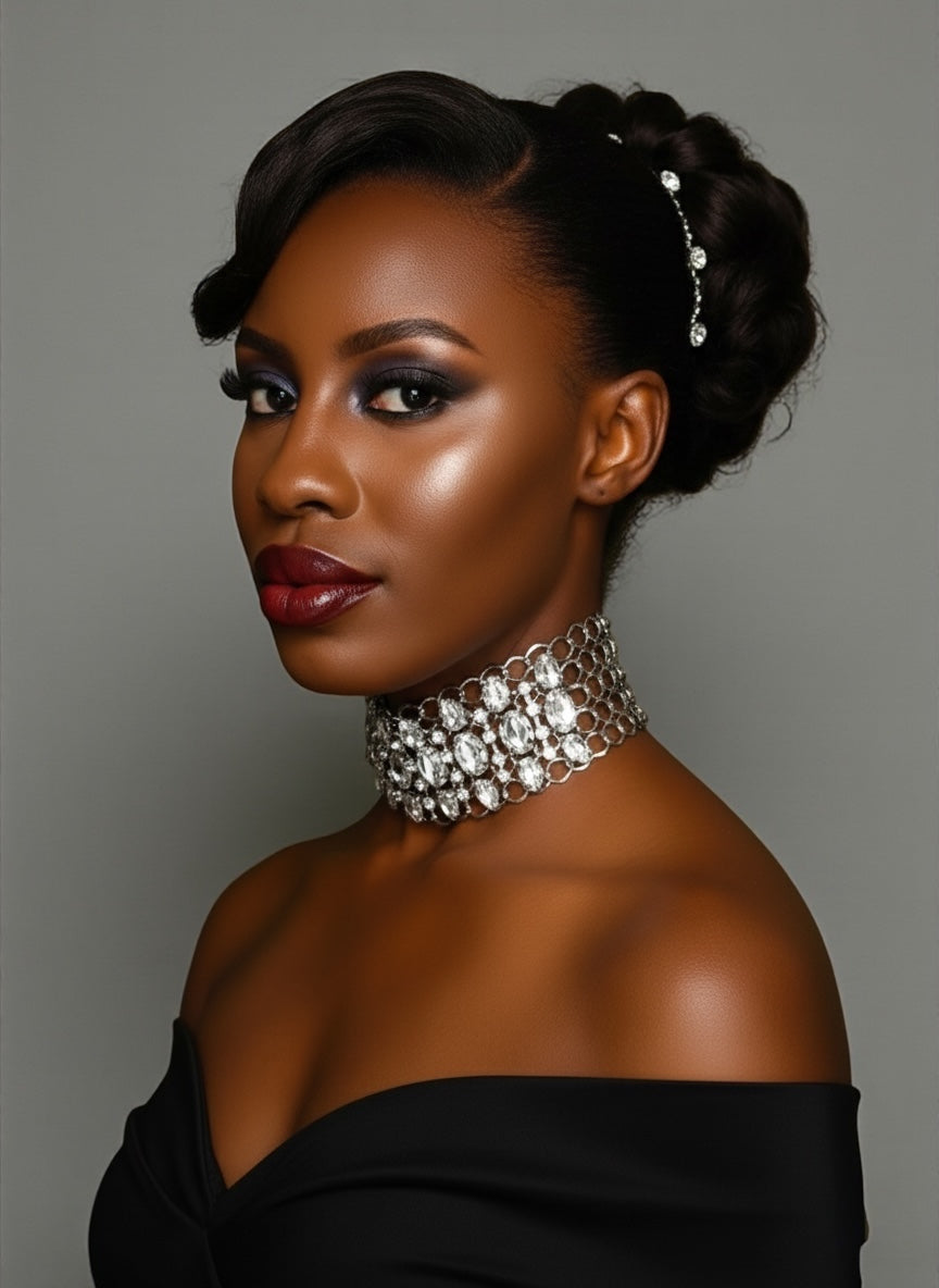 Elegant Chunky Rhinestone Choker Necklace – Statement Crystal Collar in Gold, Silver, Multicolour - Fatisha Boutique #