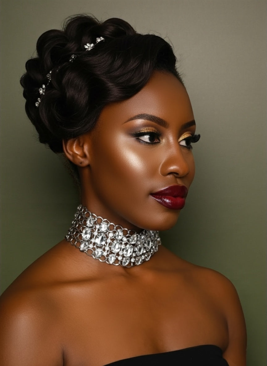 Elegant Chunky Rhinestone Choker Necklace – Statement Crystal Collar in Gold, Silver, Multicolour - Fatisha Boutique #