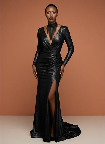 Elegant Rhinestone Tassel Choker Necklace – Long Crystal Statement Jewellery in Black, Gold & Silver - Fatisha Boutique #