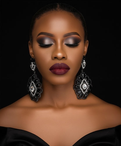 Elegant Black & Silver Rhinestone Statement Dangle Earrings – Bold Glamour Drop Design - Fatisha Boutique #