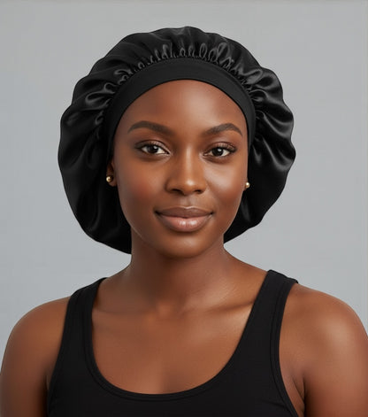 Single Layer Satin Silk Bonnet Cap – Wide Band Night Sleep Hat for Braids, Locs & Curly Hair - Fatisha Boutique #