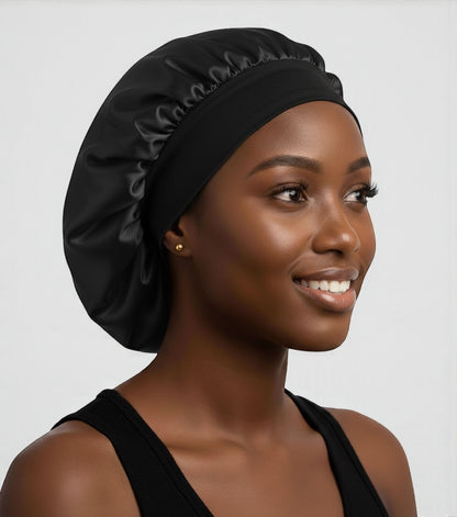 Single Layer Satin Silk Bonnet Cap – Wide Band Night Sleep Hat for Braids, Locs & Curly Hair - Fatisha Boutique #
