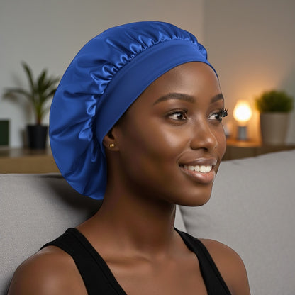 Single Layer Satin Silk Bonnet Cap – Wide Band Night Sleep Hat for Braids, Locs & Curly Hair - Fatisha Boutique #