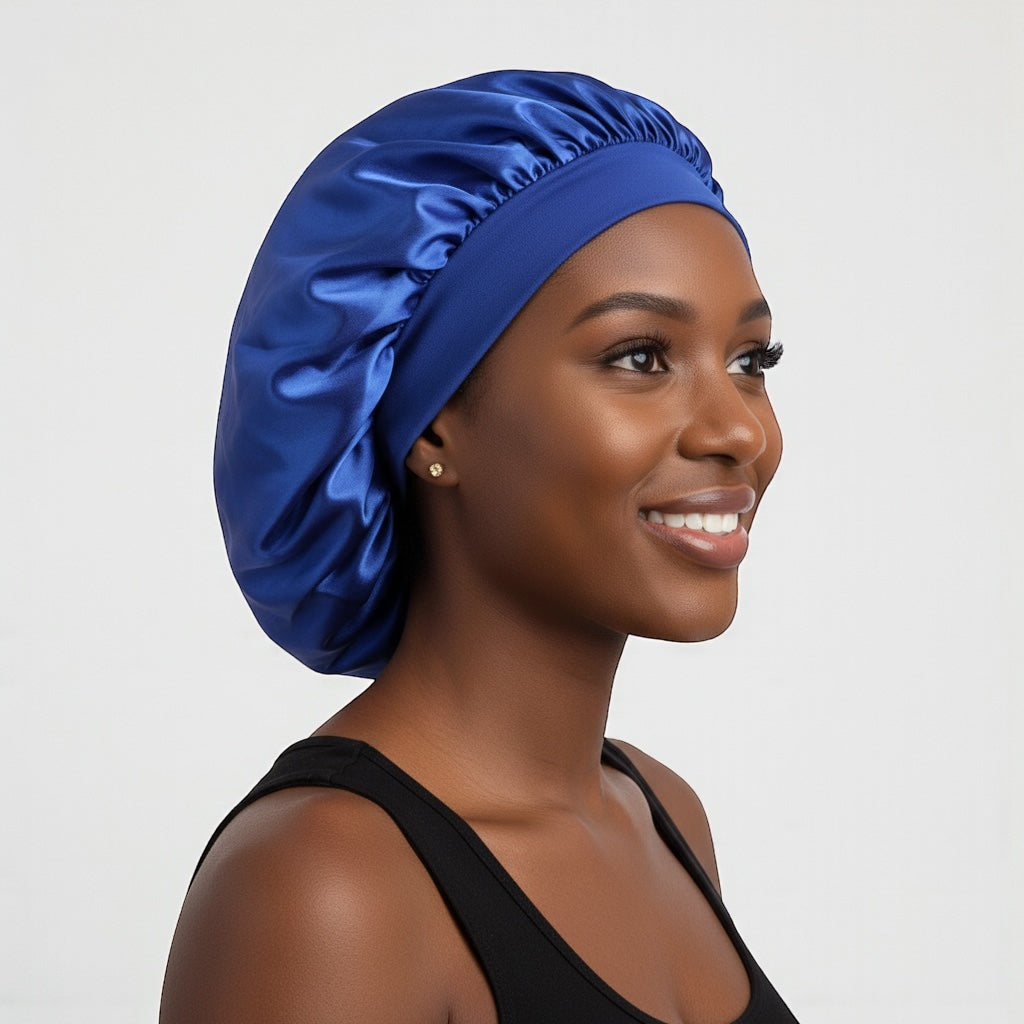 Single Layer Satin Silk Bonnet Cap – Wide Band Night Sleep Hat for Braids, Locs & Curly Hair - Fatisha Boutique #