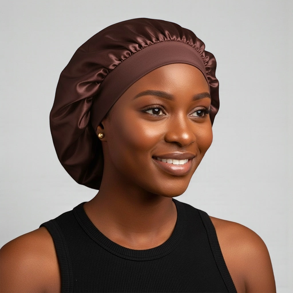 Single Layer Satin Silk Bonnet Cap – Wide Band Night Sleep Hat for Braids, Locs & Curly Hair - Fatisha Boutique #