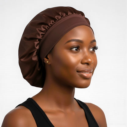 Single Layer Satin Silk Bonnet Cap – Wide Band Night Sleep Hat for Braids, Locs & Curly Hair - Fatisha Boutique #