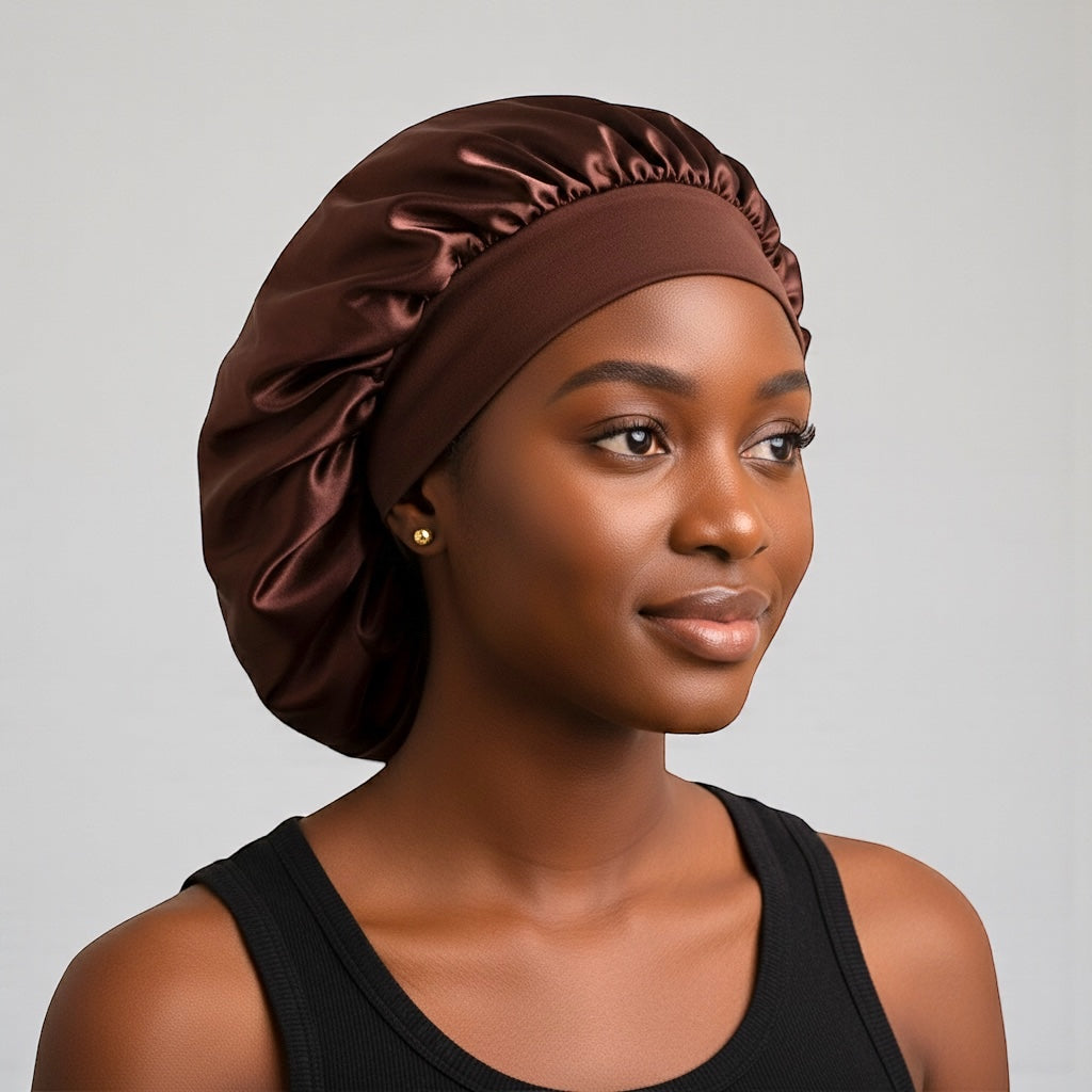 Single Layer Satin Silk Bonnet Cap – Wide Band Night Sleep Hat for Braids, Locs & Curly Hair - Fatisha Boutique #