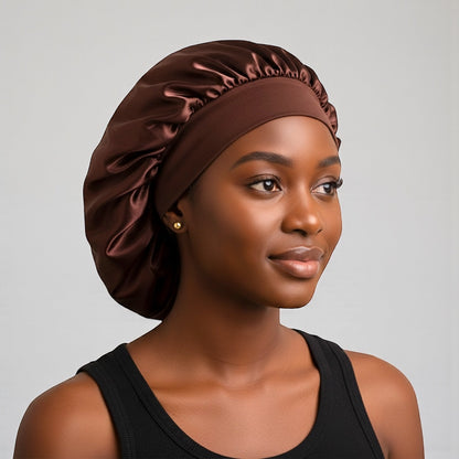 Single Layer Satin Silk Bonnet Cap – Wide Band Night Sleep Hat for Braids, Locs & Curly Hair - Fatisha Boutique #