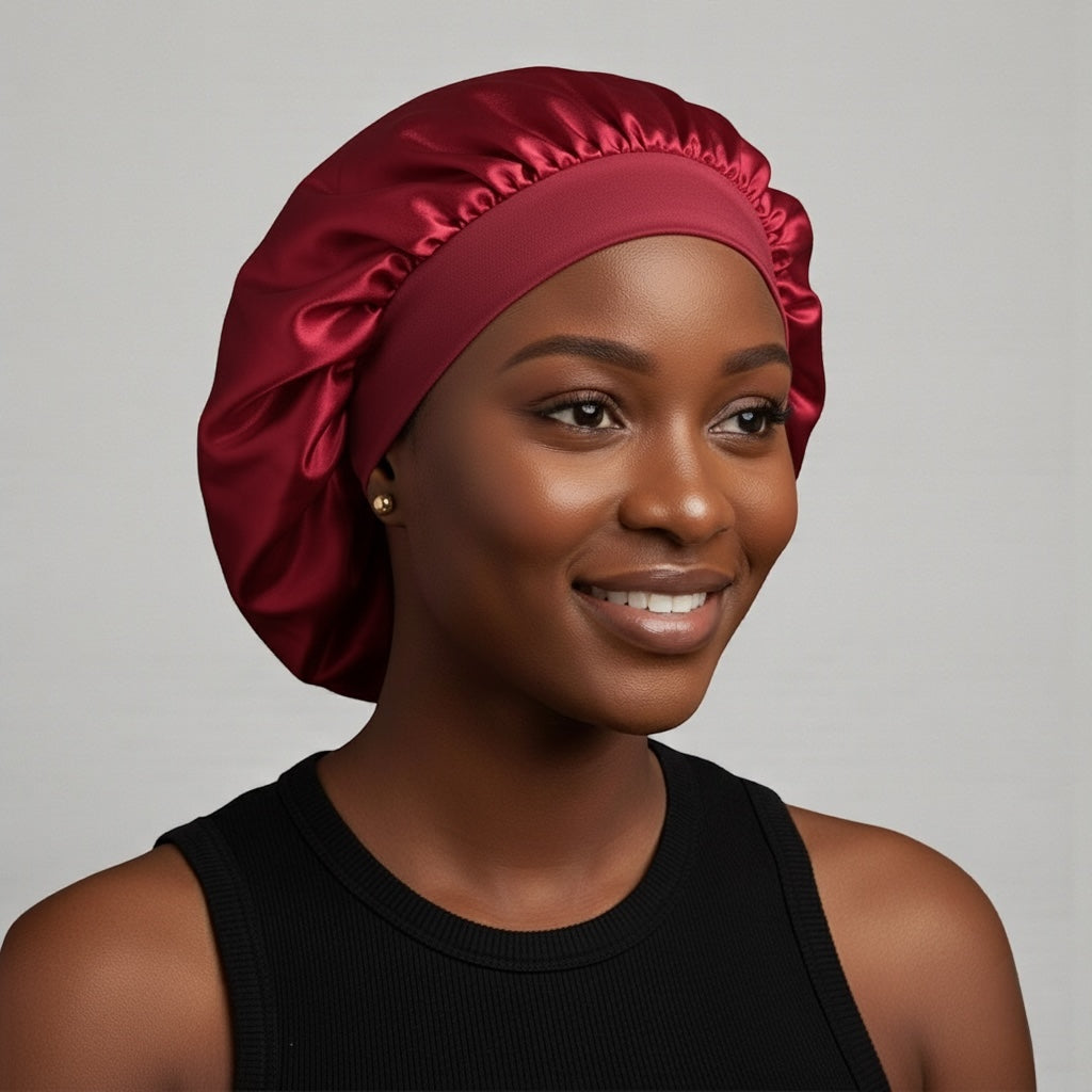 Single Layer Satin Silk Bonnet Cap – Wide Band Night Sleep Hat for Braids, Locs & Curly Hair - Fatisha Boutique #