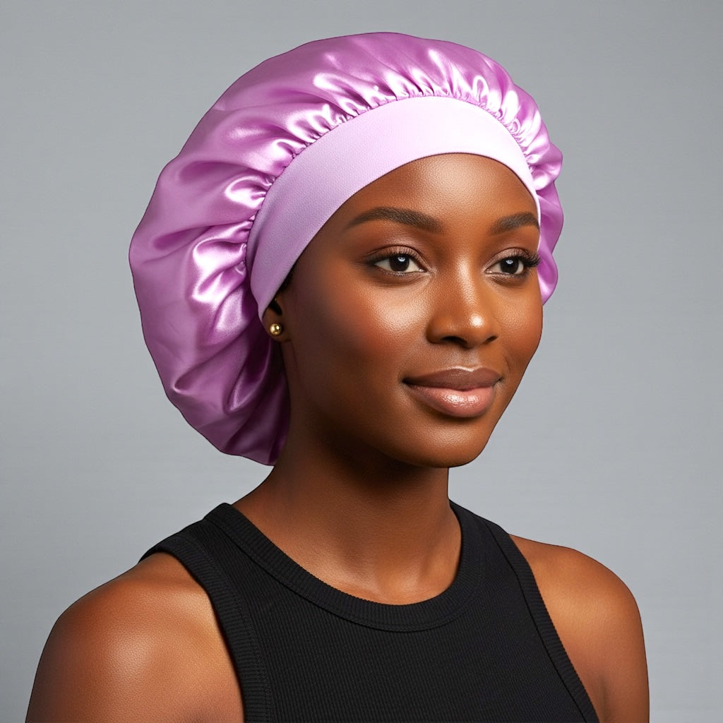 Single Layer Satin Silk Bonnet Cap – Wide Band Night Sleep Hat for Braids, Locs & Curly Hair - Fatisha Boutique #