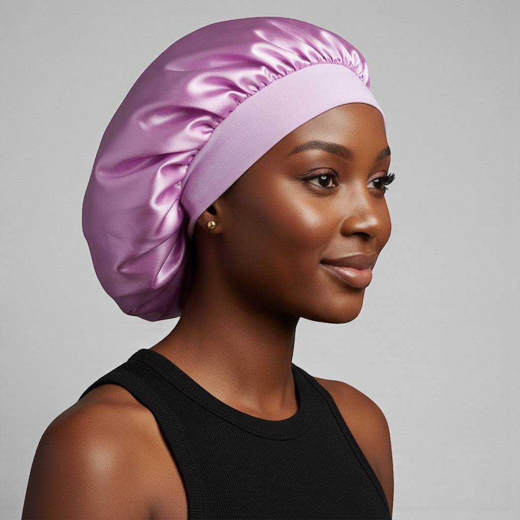 Single Layer Satin Silk Bonnet Cap – Wide Band Night Sleep Hat for Braids, Locs & Curly Hair - Fatisha Boutique #
