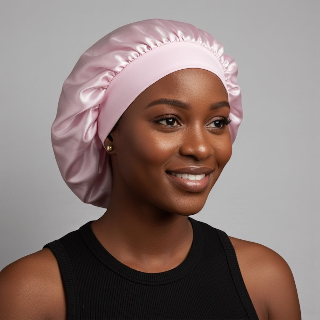 Single Layer Satin Silk Bonnet Cap – Wide Band Night Sleep Hat for Braids, Locs & Curly Hair - Fatisha Boutique #