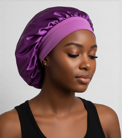 Single Layer Satin Silk Bonnet Cap – Wide Band Night Sleep Hat for Braids, Locs & Curly Hair - Fatisha Boutique #
