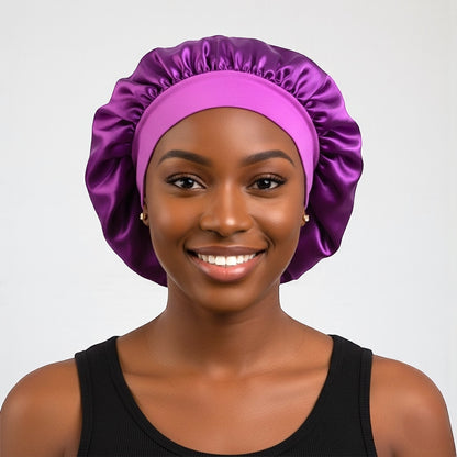 Single Layer Satin Silk Bonnet Cap – Wide Band Night Sleep Hat for Braids, Locs & Curly Hair - Fatisha Boutique #