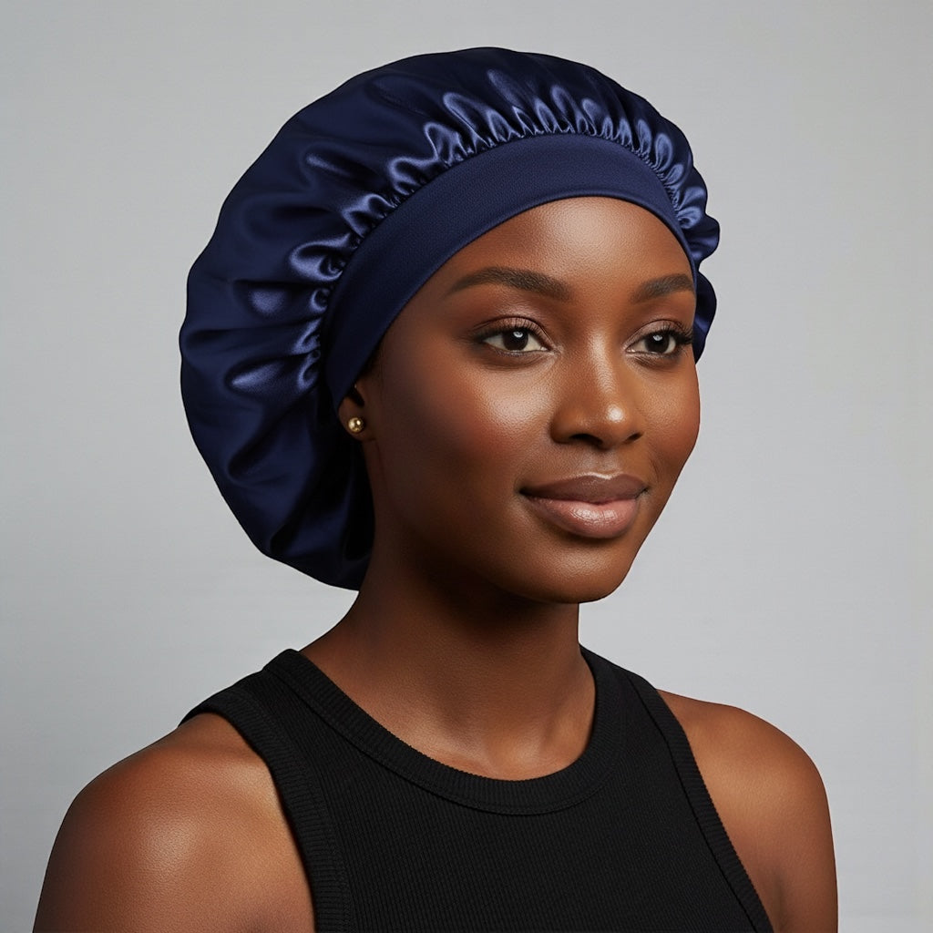 Single Layer Satin Silk Bonnet Cap – Wide Band Night Sleep Hat for Braids, Locs & Curly Hair - Fatisha Boutique #