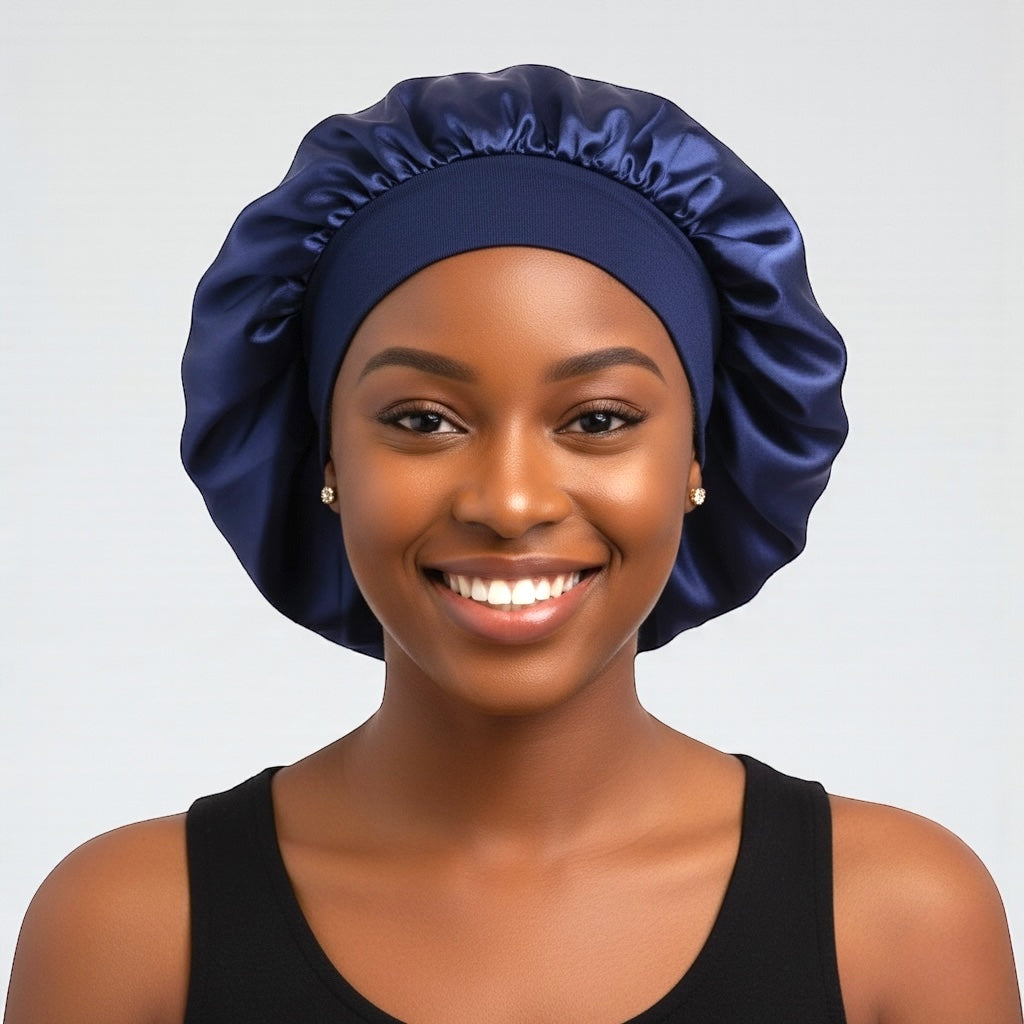 Single Layer Satin Silk Bonnet Cap – Wide Band Night Sleep Hat for Braids, Locs & Curly Hair - Fatisha Boutique #