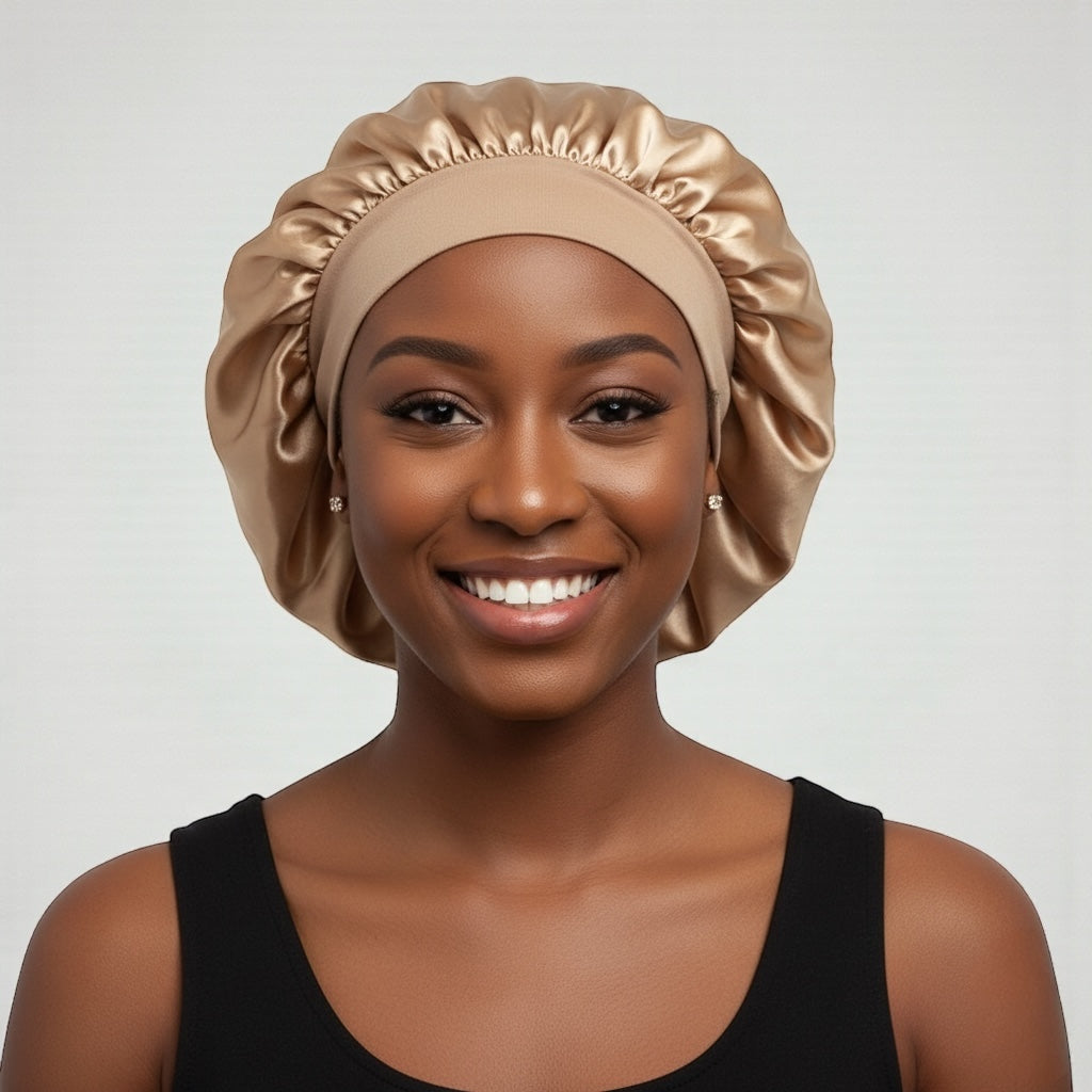 Single Layer Satin Silk Bonnet Cap – Wide Band Night Sleep Hat for Braids, Locs & Curly Hair - Fatisha Boutique #